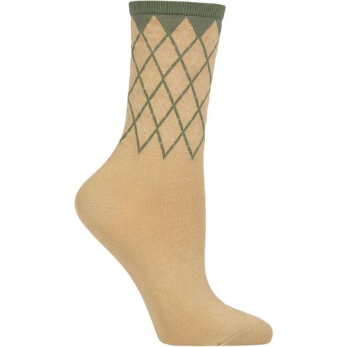 Women's 1 Pair Mayfair Cotton Argyle Topped Socks Beige 3.5-7 Ladies - Burlington - Modalova