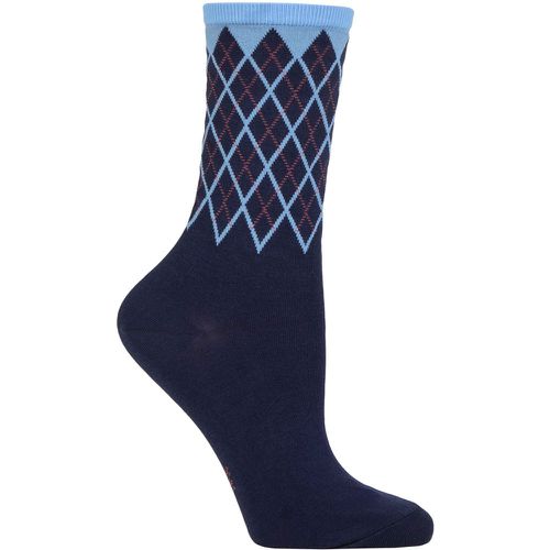 Women's 1 Pair Mayfair Cotton Argyle Topped Socks Navy 3.5-7 Ladies - Burlington - Modalova