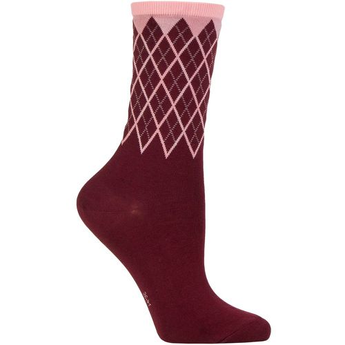 Women's 1 Pair Mayfair Cotton Argyle Topped Socks Burgundy 3.5-7 Ladies - Burlington - Modalova