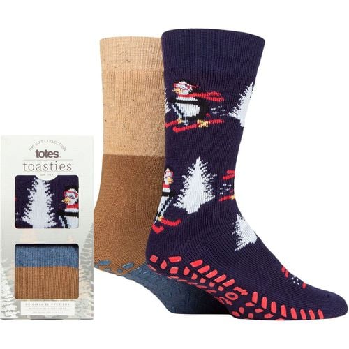 Mens 2 Pair Original Plain and Patterned Slipper Socks Penguin 7-12 Mens - Totes - Modalova