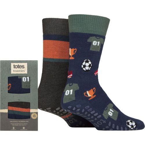 Mens 2 Pair Original Plain and Patterned Slipper Socks Football 7-12 Mens - Totes - Modalova