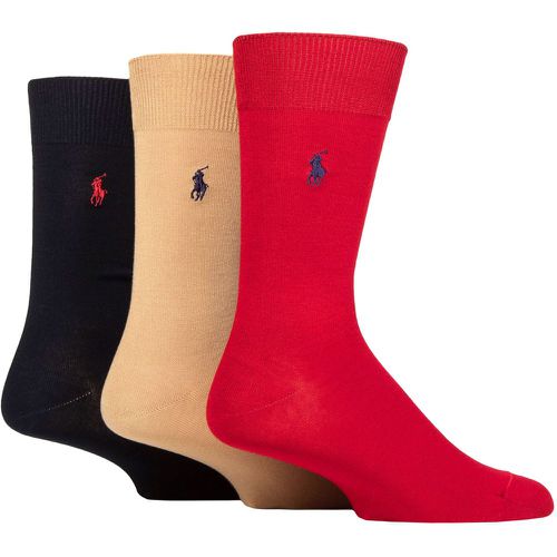 Mens 3 Pair Mercerized Cotton Flat Knit Plain Socks Red / Camel / Navy Â Â 9-12 Mens - Ralph Lauren - Modalova