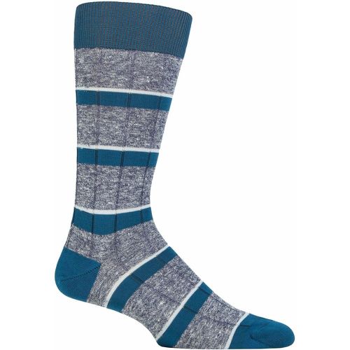 Mens 1 Pair Pantherella Samarkand Linen Blend Striped Ribbed Socks Indigo 10-12 Mens - SockShop - Modalova