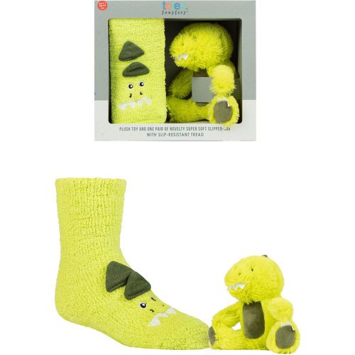 Boys and Girls 1 Pair Super Soft Slipper Socks With Plush Toy Dinosaur 3-8 Years - Totes - Modalova