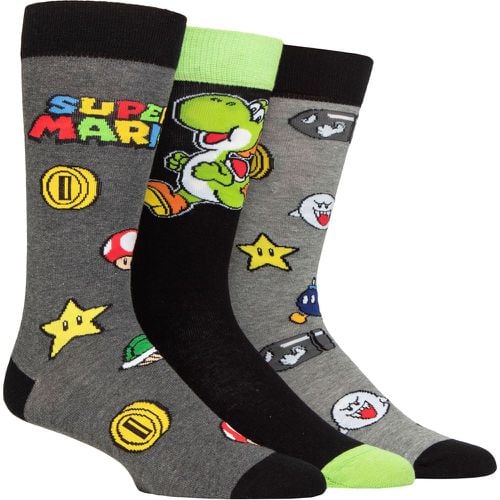 Mens Women's and Kids SOCKSHOP 3 Pair Super Mario Enemies, Power Ups and Yoshi Cotton Socks Multi 6-11 Mens - Film & TV Characters - Modalova