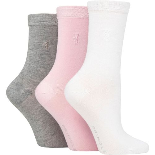 Ladies 3 Pair Black Label Plain Bamboo Socks Grey / Pink / White 4-8 Ladies - Pringle - Modalova