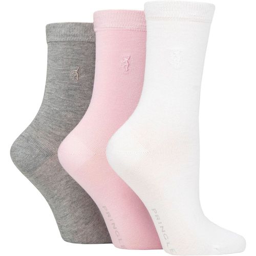 Women's 3 Pair Black Label Plain Bamboo Socks Grey / Pink / White 4-8 Ladies - Pringle - Modalova