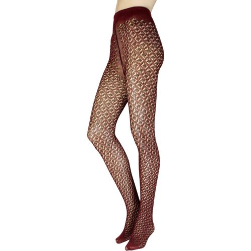 Women's 1 Pair Oak Tree Diamond Net Tights Burgundy Extra Large - Trasparenze - Modalova