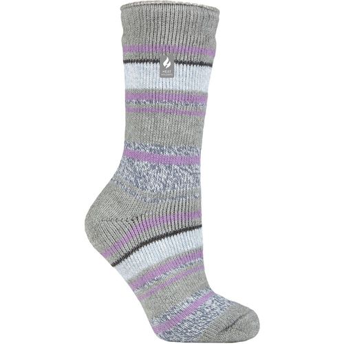 Women's 1 Pair SOCKSHOP 2.3 TOG Patterned Thermal Socks Palma Multi Stripe Grey 4-8 Ladies - Heat Holders - Modalova