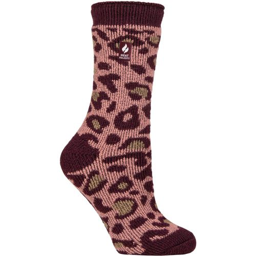 Women's 1 Pair SOCKSHOP 2.3 TOG Patterned Thermal Socks Animal Print Cabernet / Muted Coral 4-8 - Heat Holders - Modalova