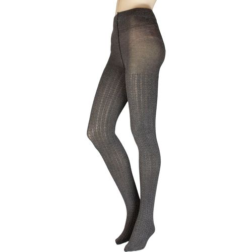 Women's 1 Pair Chunky Cable Knit Tights Charcoal M-L - Charnos - Modalova