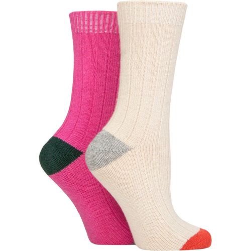Ladies 2 Pair Caroline Gardner Cashmere and Merino Wool Blend Socks Snow / Pink 4-8 - SockShop - Modalova