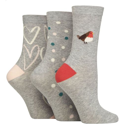 Ladies 3 Pair Caroline Gardner Christmas Patterned Cotton Socks Robin 4-8 - SockShop - Modalova