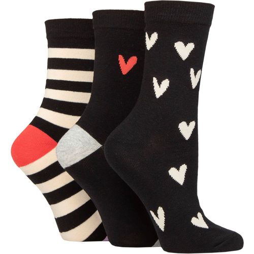 Ladies 3 Pair Patterned Cotton Socks Stripe & Heart 4-8 Ladies - Caroline Gardner - Modalova