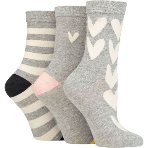 Women's 3 Pair Patterned Cotton Socks All Over Hearts Light UK 4-8 - Caroline Gardner - Modalova