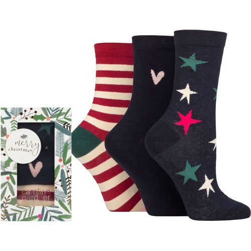 Ladies 3 Pair Christmas Foliage Gift Boxed Cotton Socks Stars / Plain / Stripe 4-8 Ladies - Caroline Gardner - Modalova