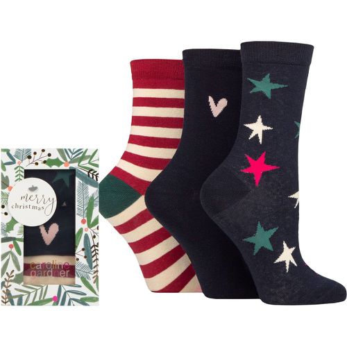 Women's 3 Pair Christmas Foliage Gift Boxed Cotton Socks Stars / Plain / Stripe 4-8 Ladies - Caroline Gardner - Modalova