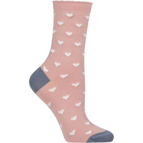 Ladies 1 Pair Mercerised Cotton Heart Scallop Top Socks Blue Mix One Size - Charnos - Modalova