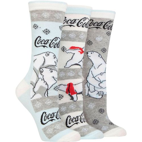 Women's 3 Pair Cotton Tube Socks Cream / Blue / Grey 4-8 Ladies - Coca Cola - Modalova