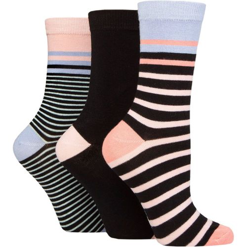 Ladies 3 Pair Patterned Bamboo Socks Stripe 4-8 Ladies - Glenmuir - Modalova