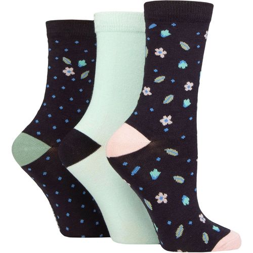 Women's 3 Pair Patterned Bamboo Socks Flowers Navy 4-8 Ladies - Glenmuir - Modalova