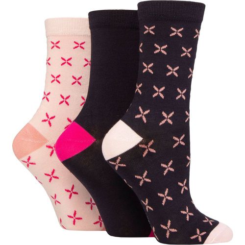 Women's 3 Pair Patterned Bamboo Socks Cross Navy 4-8 Ladies - Glenmuir - Modalova