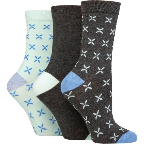 Women's 3 Pair Patterned Bamboo Socks Cross Charcoal 4-8 Ladies - Glenmuir - Modalova