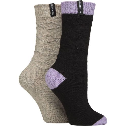 Ladies 2 Pair Classic Fashion Boot Socks Wave Black / Beige 4-8 - Glenmuir - Modalova