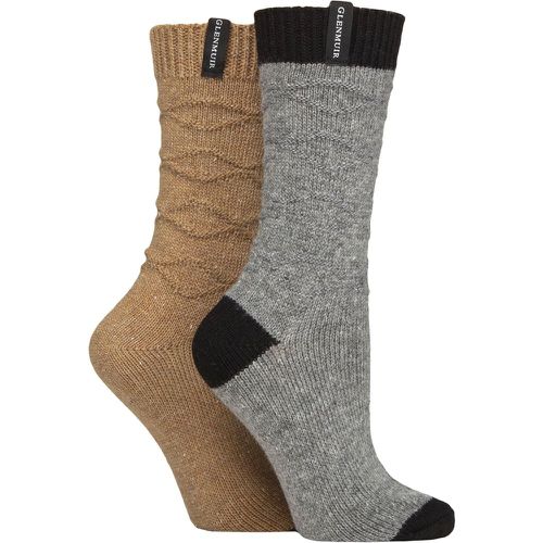 Ladies 2 Pair Classic Fashion Boot Socks Wave Grey / Brown 4-8 - Glenmuir - Modalova