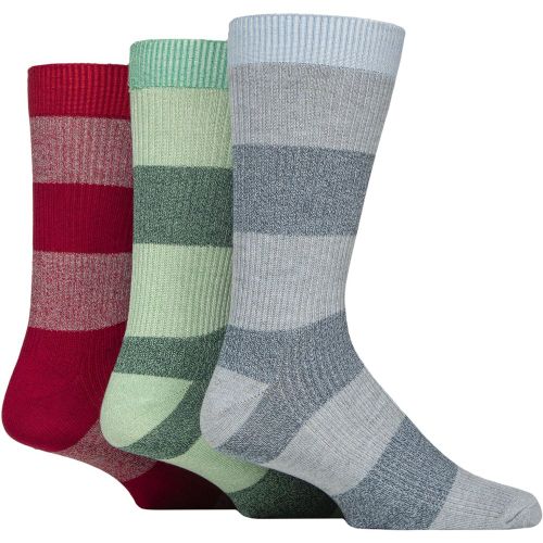 Mens 3 Pair Bamboo Leisure Socks Block Stripes Blue / Green / Red 7-11 Mens - Glenmuir - Modalova