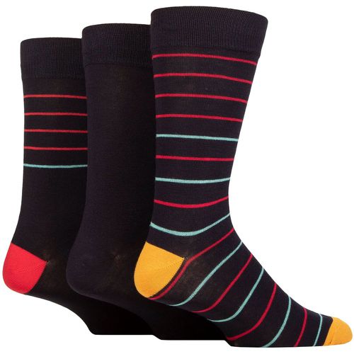 Mens 3 Pair Patterned Bamboo Socks Small Stripes Navy 7-11 - Glenmuir - Modalova