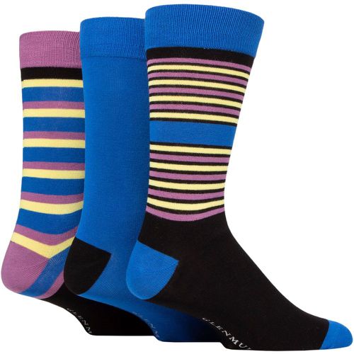 Mens 3 Pair Patterned Bamboo Socks Blue / Purple / Yellow Fine Stripes 6-11 Mens - Glenmuir - Modalova
