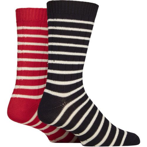 Mens 2 Pair Bamboo Light Boot Socks Navy / Red Cream Stripes 7-11 Mens - Glenmuir - Modalova