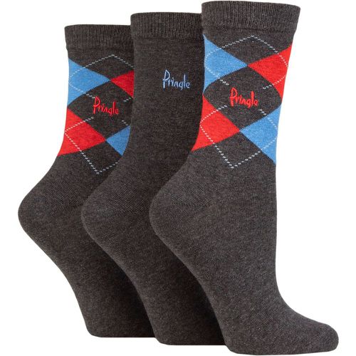 Ladies 3 Pair Patterned Cotton and Recycled Polyester Socks Argyle Charcoal Red / Blue UK 4-8 - Pringle - Modalova