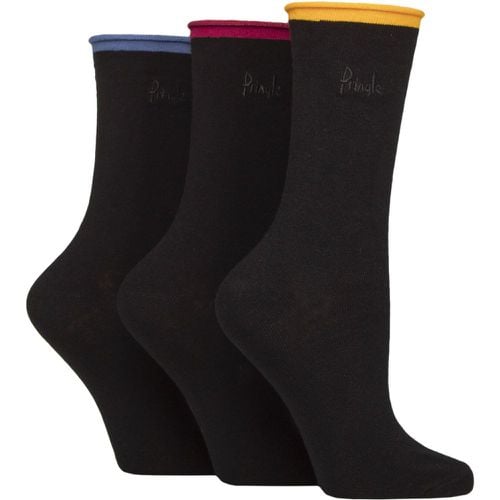 Women's 3 Pair Pringle Rebecca Contrast Roll Top Socks Mustard / Ruby / Denim 4-8 Women's - SockShop - Modalova