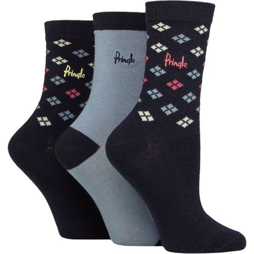 Ladies 3 Pair Patterned Cotton and Recycled Polyester Socks Scatter Diamond Navy 4-8 Ladies - Pringle - Modalova