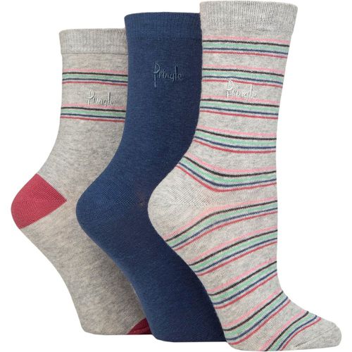Ladies 3 Pair Patterned Cotton and Recycled Polyester Socks Multi Colour Stripes Light 4-8 Ladies - Pringle - Modalova