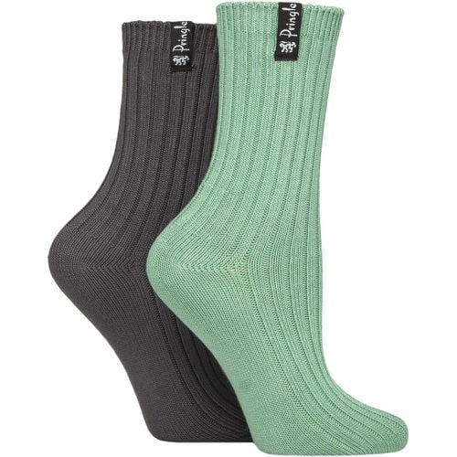 Women's 2 Pair Pringle Bamboo Ribbed Light Boot Socks Green / Charcoal 4-8 Women's - SockShop - Modalova