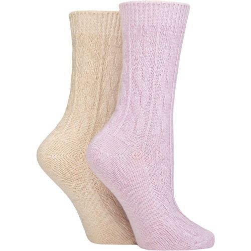 Ladies 2 Pack Cashmere and Merino Wool Blend Luxury Socks Cable Knit Light Lilac / Beige 4-8 - Pringle - Modalova