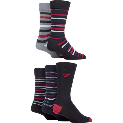 Mens 5 Pair Patterned Striped and Argyle Cotton Socks Stripe / Berry 6-11 Mens - Farah - Modalova
