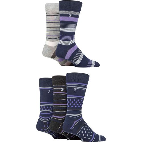 Mens 5 Pair Plain, Striped and Patterned Everyday Bamboo Socks Stripe and Dots Navy / Purple 6-11 Mens - Farah - Modalova