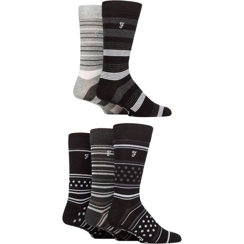 Mens 5 Pair Plain, Striped and Patterned Everyday Bamboo Socks Stripe and Dots / Charcoal 6-11 Mens - Farah - Modalova