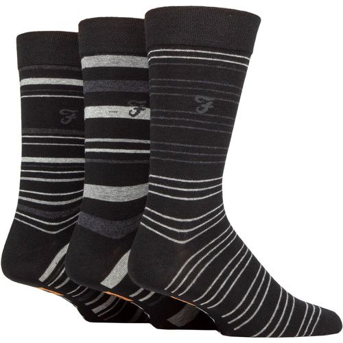 Mens 3 Pair Argyle, Patterned and Striped Cotton Socks / Charcoal Stripe 6-11 Mens - Farah - Modalova