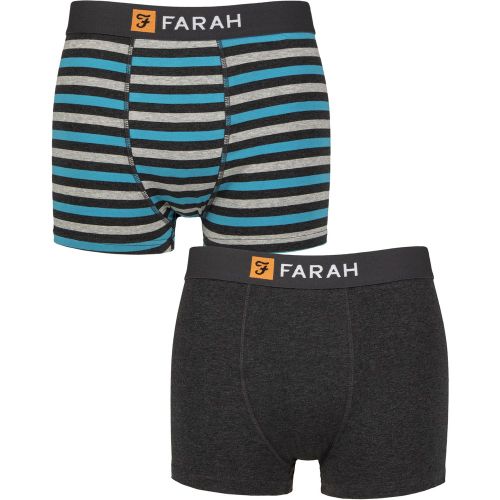 Mens 2 Pack Farah Plain and Striped Cotton Classic Fitted Trunks Stripe Charcoal / Turquoise L - SockShop - Modalova