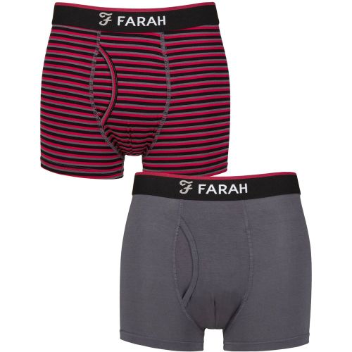 Mens 2 Pair Farah Plain and Stripe Bamboo Keyhole Trunks Stripe Charcoal / Berry M - SockShop - Modalova