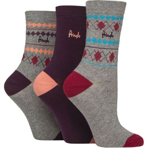 Women's 3 Pair Pringle Christmas Patterned Cotton Socks with Gift Tag Nordic Argyle 4-8 Women's - SockShop - Modalova