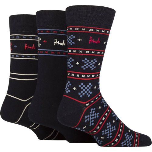 Mens 3 Pair Christmas Patterned Cotton Socks Checker Navy 7-11 - Pringle - Modalova