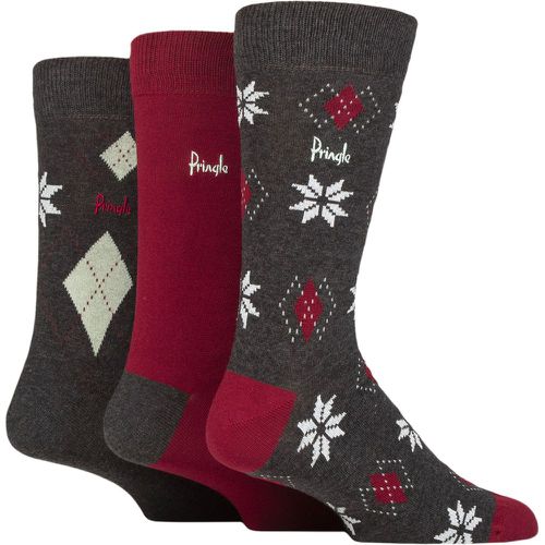 Mens 3 Pair Christmas Patterned Cotton Socks Snowflake Charcoal 7-11 - Pringle - Modalova