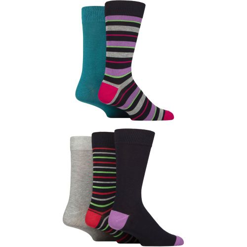 Mens 5 Pair SOCKSHOP Bamboo Patterned Socks Striped Navy / Red / Purple 7-11 - Wildfeet - Modalova