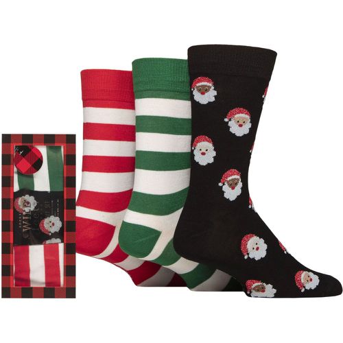 Mens 3 Pair Wildfeet Bamboo Christmas Socks in Red Check Gift Box Santa Face & Stripes 7-11 Mens - SockShop - Modalova